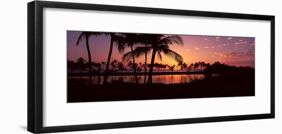 Silhouette of Palm Trees at Sunset, Anaehoomalu Bay, Waikoloa, Hawaii, USA-null-Framed Photographic Print