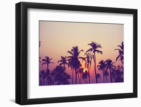 Silhouette of Palm Trees at Sunset, Vintage Filter-grop-Framed Photographic Print