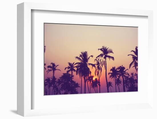 Silhouette of Palm Trees at Sunset, Vintage Filter-grop-Framed Photographic Print