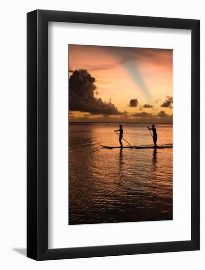 Silhouette of People Paddleboarding in the Pacific Ocean, Bora Bora, French Polynesia-null-Framed Photographic Print