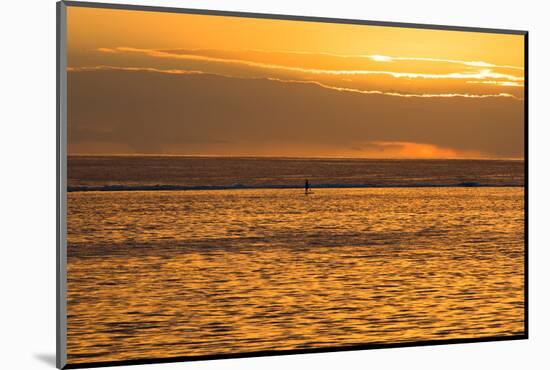 Silhouette of Person Paddleboarding in the Pacific Ocean, Bora Bora, French Polynesia-null-Mounted Photographic Print