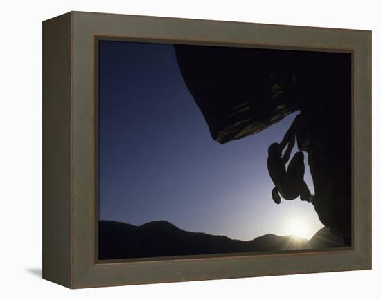 Silhouette of Rock Climber, Boulder, Colorado, USA-null-Framed Premier Image Canvas