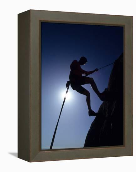 Silhouette of Rock Climber, Boulder, Colorado, USA-null-Framed Premier Image Canvas