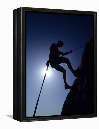 Silhouette of Rock Climber, Boulder, Colorado, USA-null-Framed Premier Image Canvas