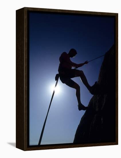 Silhouette of Rock Climber, Boulder, Colorado, USA-null-Framed Premier Image Canvas