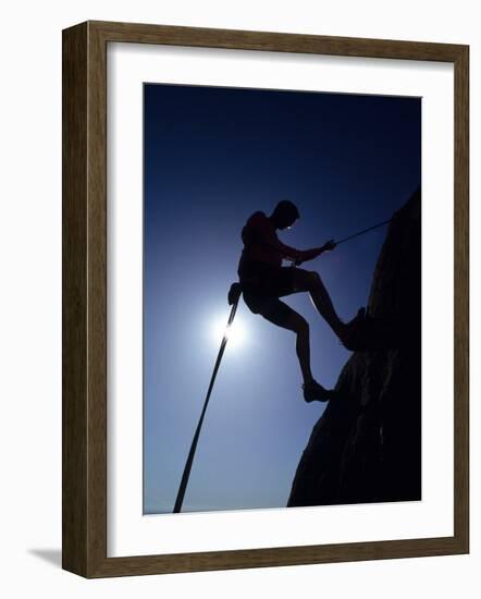 Silhouette of Rock Climber, Boulder, Colorado, USA-null-Framed Photographic Print