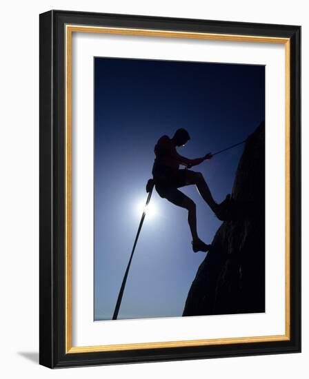 Silhouette of Rock Climber, Boulder, Colorado, USA-null-Framed Photographic Print