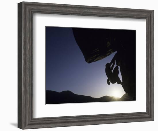 Silhouette of Rock Climber, Boulder, Colorado, USA-null-Framed Photographic Print