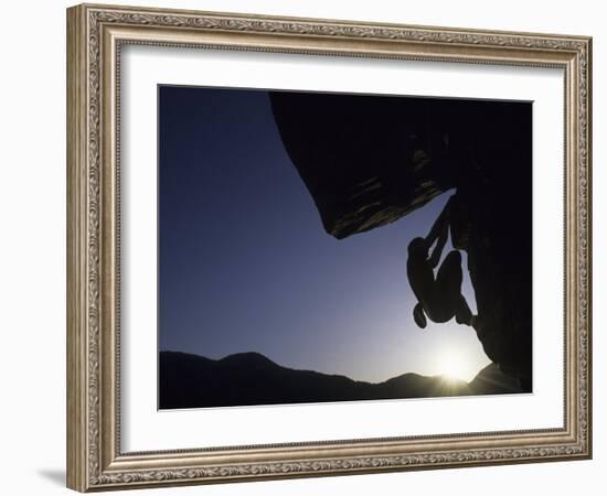 Silhouette of Rock Climber, Boulder, Colorado, USA-null-Framed Photographic Print