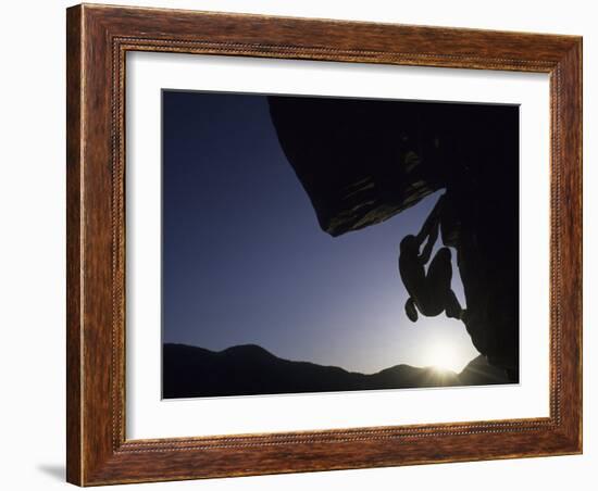 Silhouette of Rock Climber, Boulder, Colorado, USA-null-Framed Photographic Print