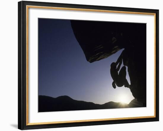 Silhouette of Rock Climber, Boulder, Colorado, USA-null-Framed Photographic Print