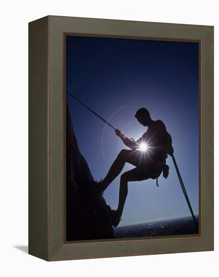 Silhouette of Rock Climber-null-Framed Premier Image Canvas