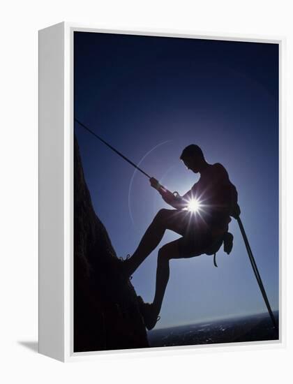 Silhouette of Rock Climber-null-Framed Premier Image Canvas