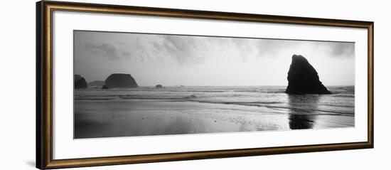 Silhouette of Rocks on the Beach, Fort Bragg, Mendocino, California, USA-null-Framed Photographic Print