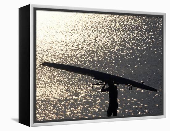 Silhouette of Rower Carrying His Boat, Vancouver Lake, Georgia, USA-null-Framed Premier Image Canvas