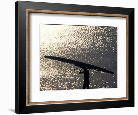 Silhouette of Rower Carrying His Boat, Vancouver Lake, Georgia, USA-null-Framed Photographic Print