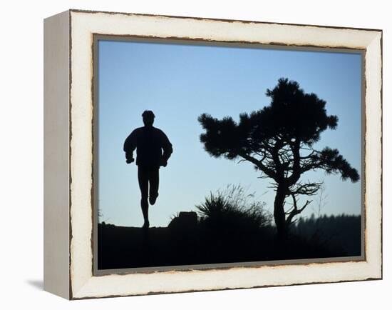 Silhouette of Runner and Tree-null-Framed Premier Image Canvas