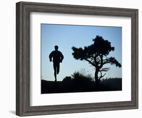 Silhouette of Runner and Tree-null-Framed Photographic Print