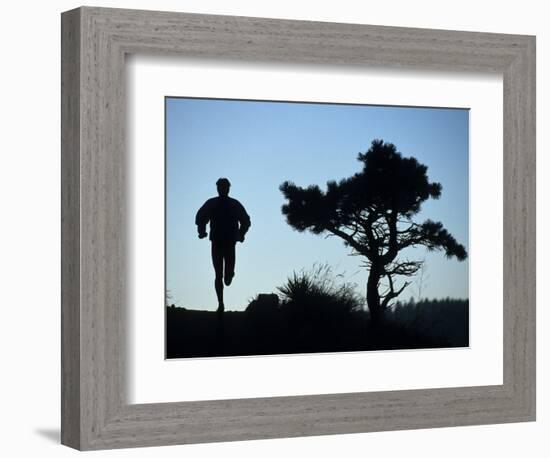 Silhouette of Runner and Tree-null-Framed Photographic Print