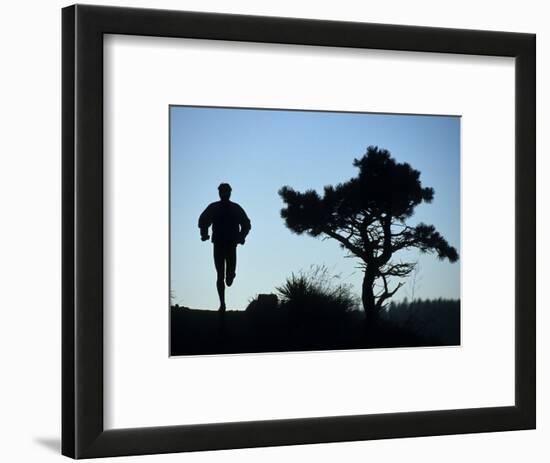 Silhouette of Runner and Tree-null-Framed Photographic Print