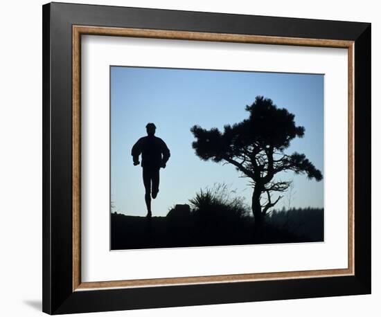 Silhouette of Runner and Tree--Framed Photographic Print