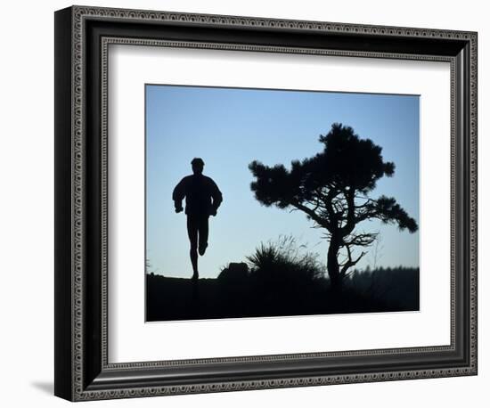 Silhouette of Runner and Tree-null-Framed Photographic Print