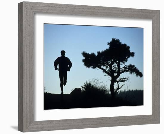 Silhouette of Runner and Tree-null-Framed Photographic Print