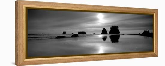 Silhouette of Sea Stacks at Sunset, Second Beach, Olympic National Park, Washington State, USA-null-Framed Premier Image Canvas