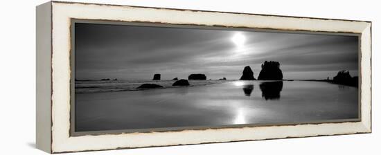 Silhouette of Sea Stacks at Sunset, Second Beach, Olympic National Park, Washington State, USA-null-Framed Premier Image Canvas