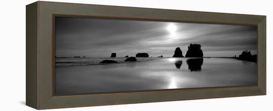 Silhouette of Sea Stacks at Sunset, Second Beach, Olympic National Park, Washington State, USA-null-Framed Premier Image Canvas