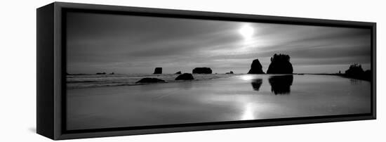 Silhouette of Sea Stacks at Sunset, Second Beach, Olympic National Park, Washington State, USA-null-Framed Premier Image Canvas