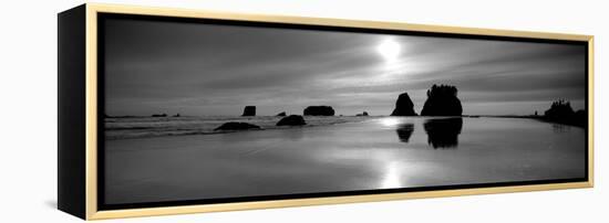 Silhouette of Sea Stacks at Sunset, Second Beach, Olympic National Park, Washington State, USA-null-Framed Premier Image Canvas