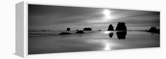 Silhouette of Sea Stacks at Sunset, Second Beach, Olympic National Park, Washington State, USA-null-Framed Premier Image Canvas