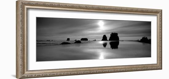 Silhouette of Sea Stacks at Sunset, Second Beach, Olympic National Park, Washington State, USA-null-Framed Photographic Print