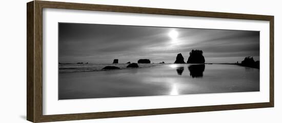 Silhouette of Sea Stacks at Sunset, Second Beach, Olympic National Park, Washington State, USA-null-Framed Photographic Print