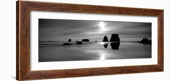 Silhouette of Sea Stacks at Sunset, Second Beach, Olympic National Park, Washington State, USA-null-Framed Photographic Print