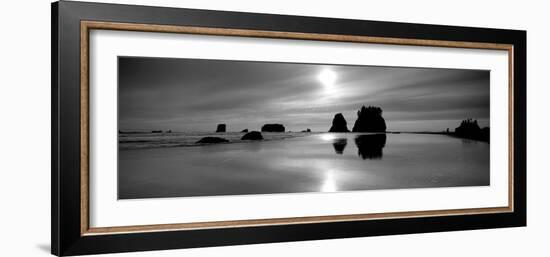 Silhouette of Sea Stacks at Sunset, Second Beach, Olympic National Park, Washington State, USA-null-Framed Photographic Print