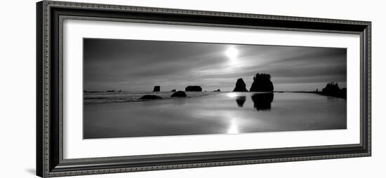 Silhouette of Sea Stacks at Sunset, Second Beach, Olympic National Park, Washington State, USA-null-Framed Photographic Print