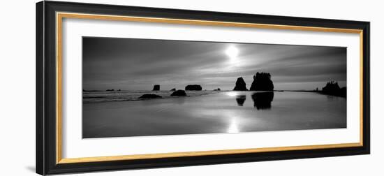 Silhouette of Sea Stacks at Sunset, Second Beach, Olympic National Park, Washington State, USA-null-Framed Photographic Print