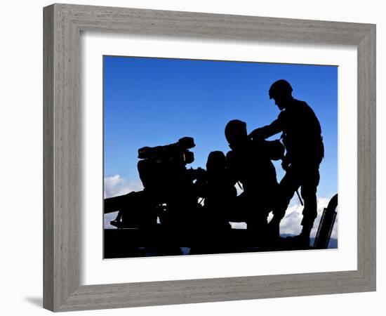 Silhouette of Soldiers Operating a BGM-71 Tow Guided Missile System-Stocktrek Images-Framed Photographic Print