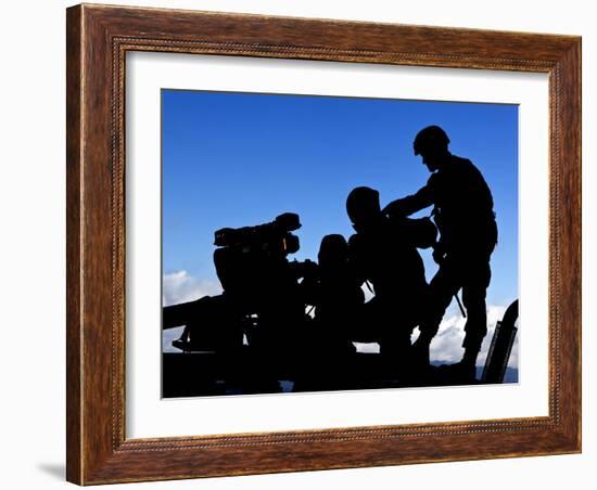 Silhouette of Soldiers Operating a BGM-71 Tow Guided Missile System-Stocktrek Images-Framed Photographic Print