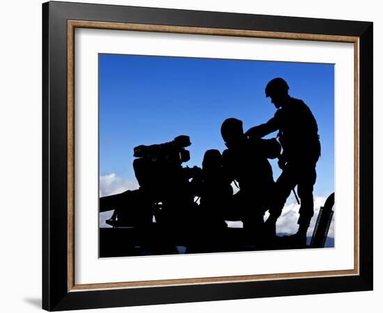 Silhouette of Soldiers Operating a BGM-71 Tow Guided Missile System-Stocktrek Images-Framed Photographic Print