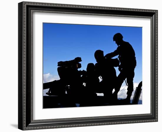 Silhouette of Soldiers Operating a BGM-71 Tow Guided Missile System-Stocktrek Images-Framed Photographic Print