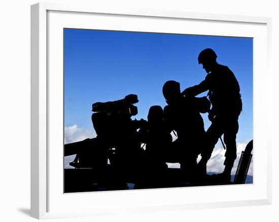 Silhouette of Soldiers Operating a BGM-71 Tow Guided Missile System-Stocktrek Images-Framed Photographic Print