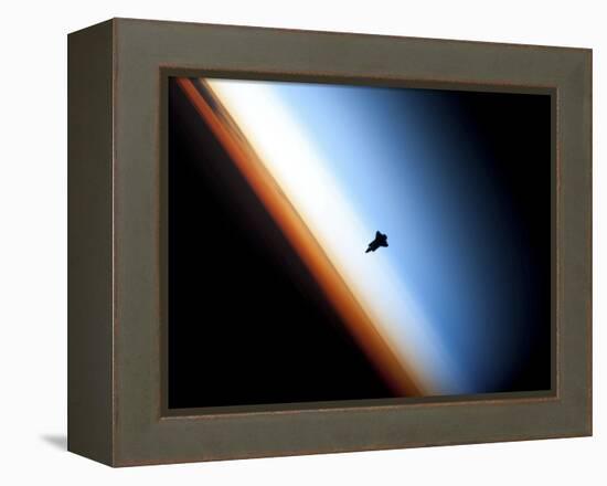 Silhouette of Space Shuttle Endeavour over Earth's Colorful Horizon-null-Framed Premier Image Canvas