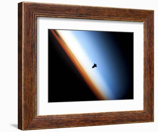 Silhouette of Space Shuttle Endeavour over Earth's Colorful Horizon--Framed Photographic Print