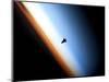 Silhouette of Space Shuttle Endeavour over Earth's Colorful Horizon-null-Mounted Photographic Print