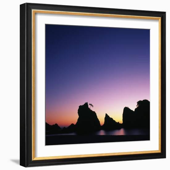 Silhouette of Stacks and Tree against Colorful Evening Sky-Micha Pawlitzki-Framed Photographic Print