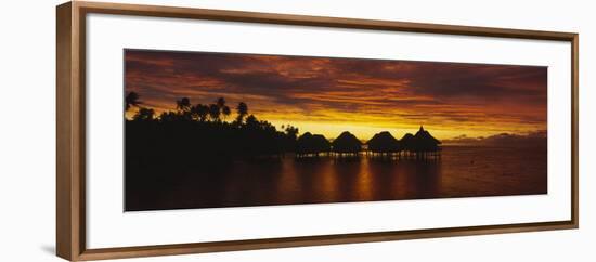 Silhouette of Stilt Houses on the Beach, Bora Bora, French Polynesia-null-Framed Photographic Print