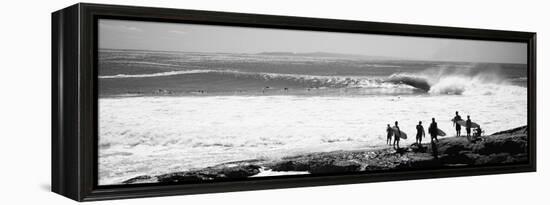 Silhouette of Surfers Standing on the Beach, Australia-null-Framed Stretched Canvas